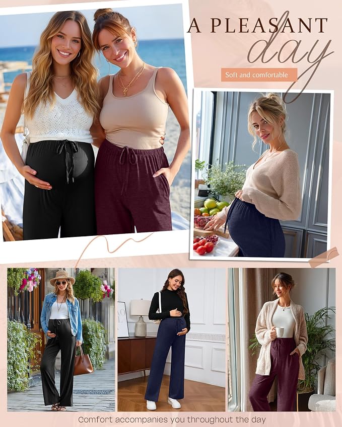 3 Pack Maternity Pants for Women Over The Belly Lounge Work Pregnancy Pants - Image 5