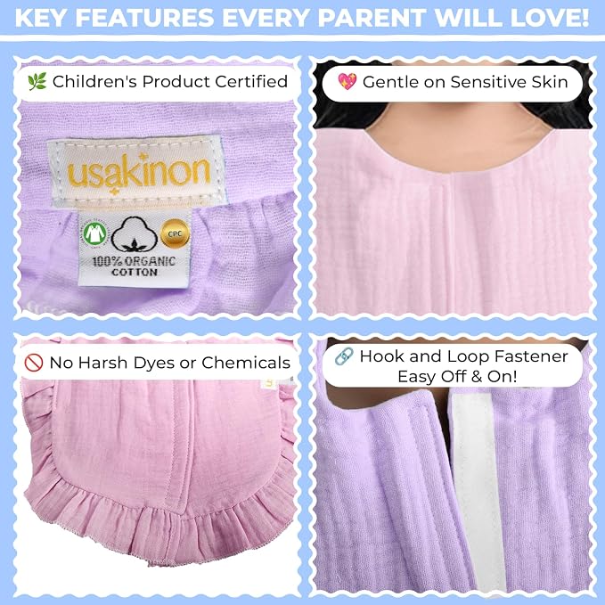 usakinon® 100% Organic Muslin Cotton Baby Bibs 2 Pack – Soft, Absorbent & Safe - Image 3