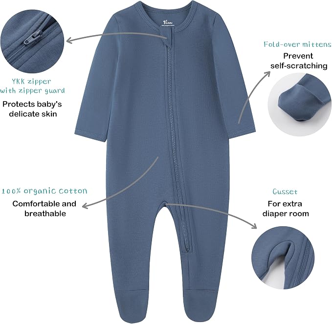 O2 BABY Baby Boys Girls Organic Cotton Zip-Front Sleeper Pajamas, Footed Sleep - Image 4
