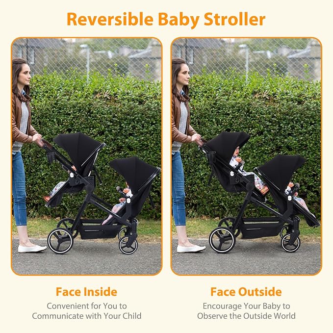 Tandem Double Stroller Newborn and Toddler, Foldable Twin Stroller - Image 3
