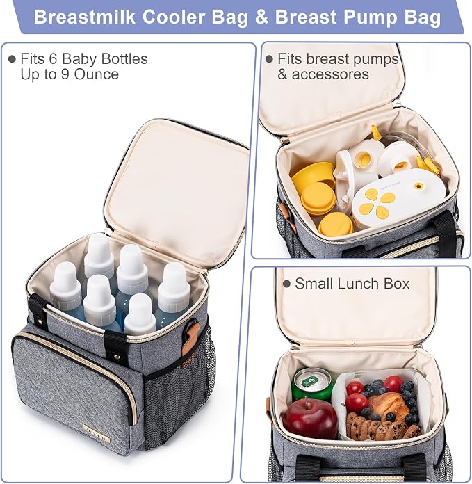 Breastmilk Cooler Bag with Ice Pack Fits 6 Baby Bottles up to 9 Ounce, Breast - Image 4