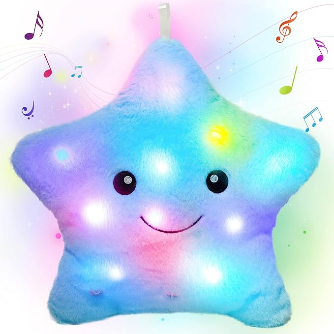 Cuteoy 13“ Musical Blue Star Plush Pillow Glowing Twinkle Night Light Stuffed by Cuteoy