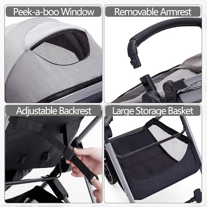 2 in 1 Baby Stroller, Newborn Infant Toddler Convertible Pram Stroller - Image 7