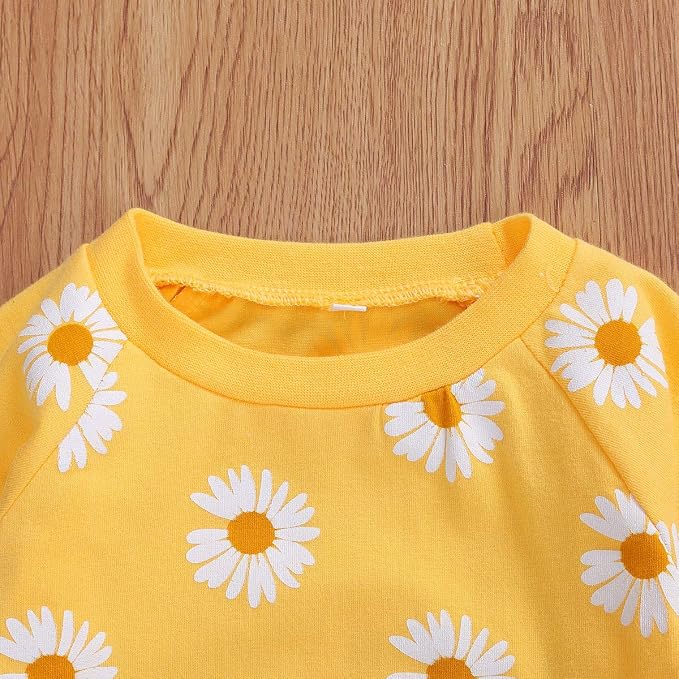 3Pcs Baby Girl Outfits Daisy Sweatshirt + Pants + Headband Infant Fall Winter - Image 2