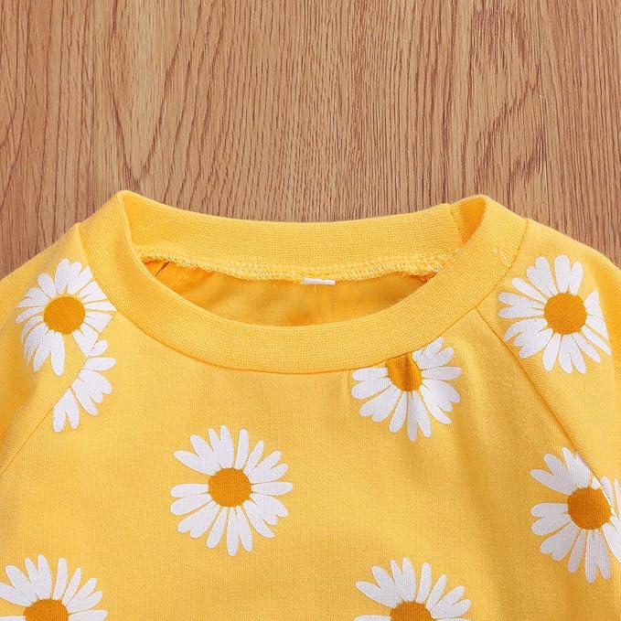 3Pcs Baby Girl Outfits Daisy Sweatshirt + Pants + Headband Infant Fall Winter - Image 2