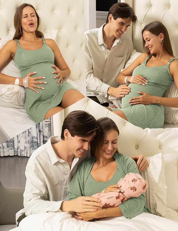 SUNNYBUY Women's Nursing Nightgown Maternity Robe Set, 3 in 1 Labor Delivery - Image 6