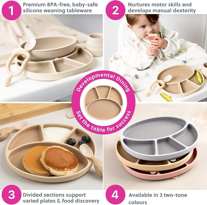 BIBaDO - Silicone Suction Divider Plate - Toddler Plates - Help Develop Motor - Image 5