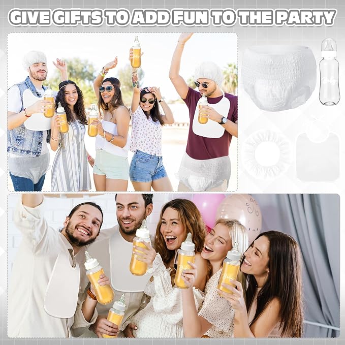 6 Sets Bottle Chug Baby Shower Games Juegos Para Plastic Baby Bottles Bibs Hat - Image 6
