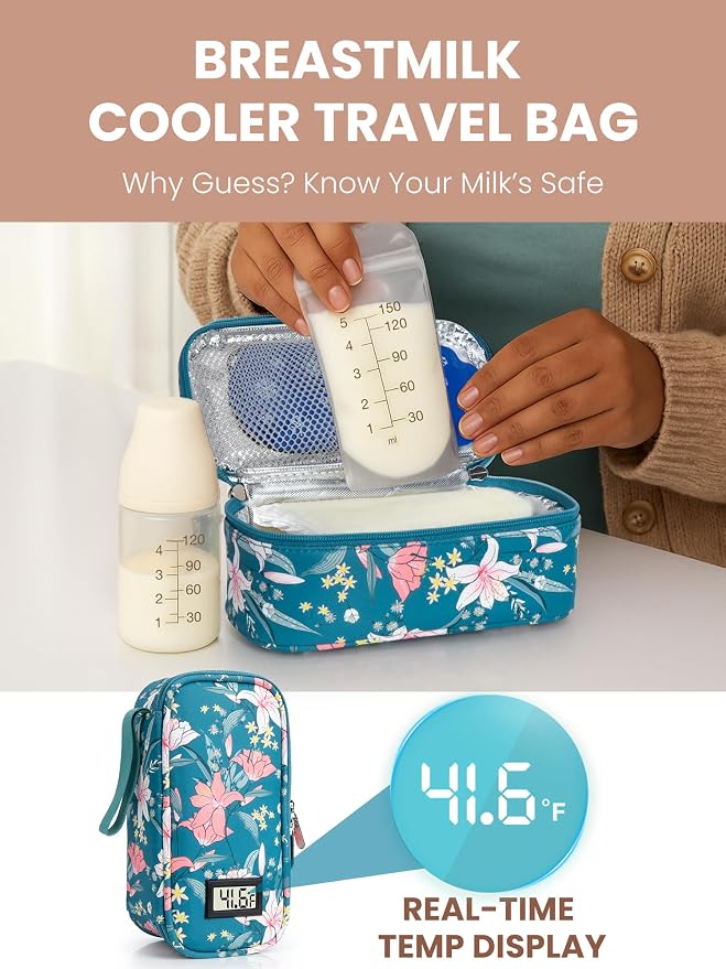 Breast Milk Cooler Travel Bag, Real-Time Temperature Display, Holds 4-6 - Image 2