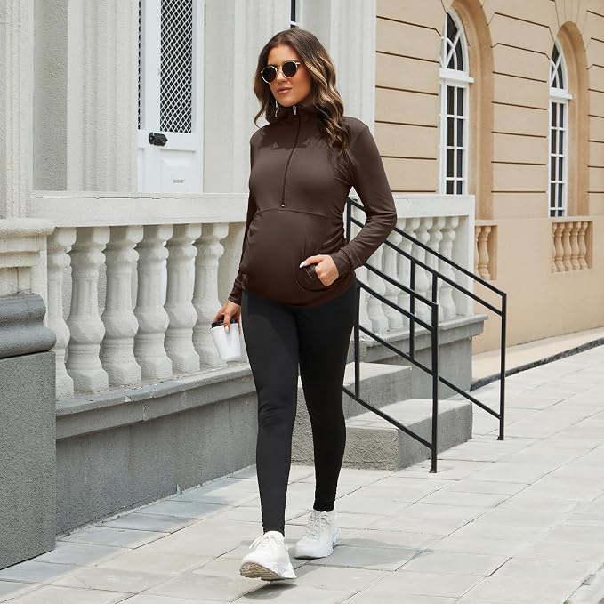GINKANA Maternity Women's Long Sleeve Shirt Half Zipper Lapel Lightweight - Image 5