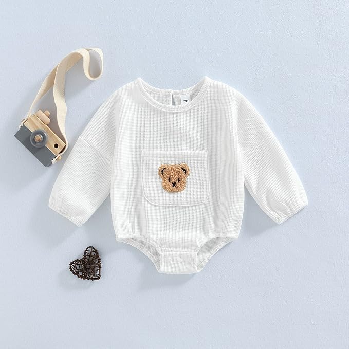 Douhoow Cute Baby Sweatshirt Romper Waffle Knit Baby Clothes Infant Girl Boy - Image 2