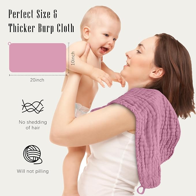 SWEET DOLPHIN 12 Pack Muslin Burp Cloths Large 100% Cotton Burping Clothes - Image 3