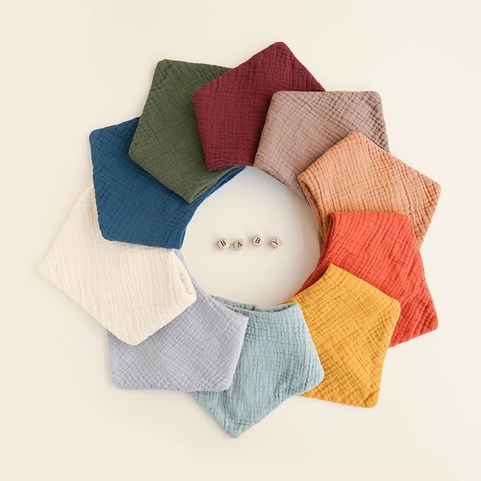 Konssy Muslin Baby Bibs 10 Pack Baby Bandana Drool Bibs 100% Cotton - Image 6