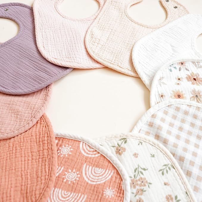 Konssy 10-Pack Muslin Baby Bibs, Soft Cotton Bandana Bibs - Image 6