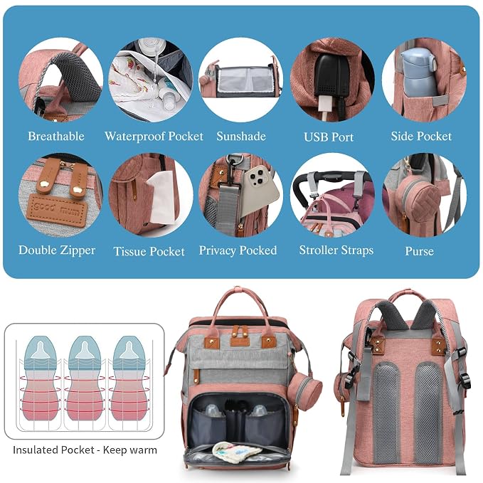 Jeryswet Baby Diaper Bags with Changing Station, Waterproof Large Capacity - Image 5