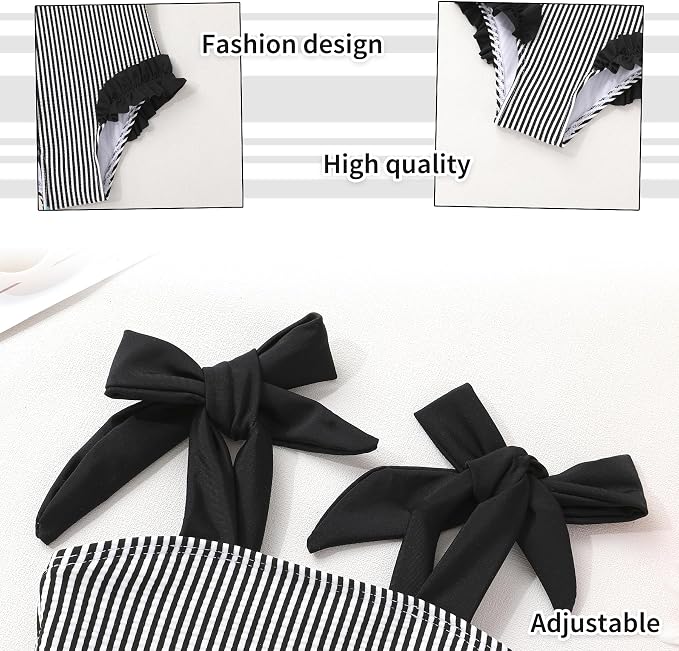 Happy Town Toddler Swimsuit Girl Solid Color Stripe One-Piece Baby Bathing Suits - Image 4