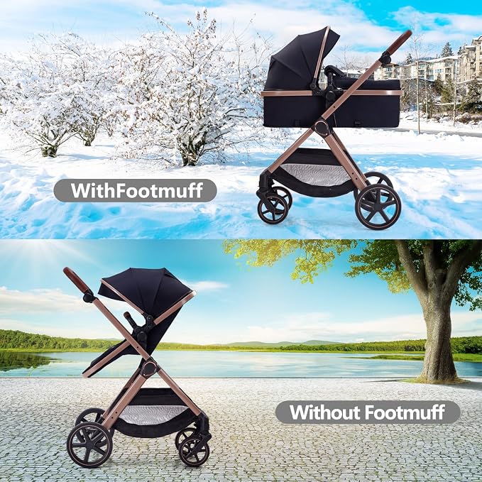 2 in 1 Baby Stroller, Newborn Infant Toddler Convertible Bassinet Pram Stroller - Image 4