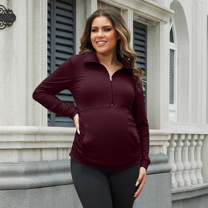 GINKANA Maternity Women's Long Sleeve Shirt Half Zipper Lapel Lightweight - Image 4
