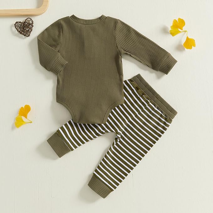 Newborn Baby Boy Girl Clothes Ribbed Knitted Long Sleeve Romper Pants Solid - Image 3