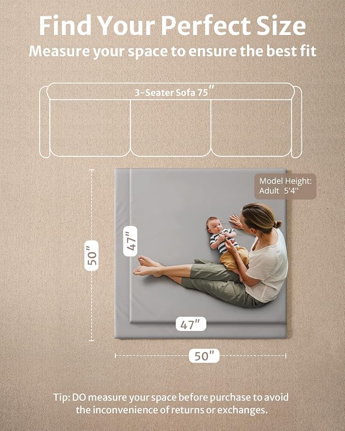 Blissful Diary Vegan Leather Baby Play Mat, 47x47 Thicken Foam Cushioned & - Image 3