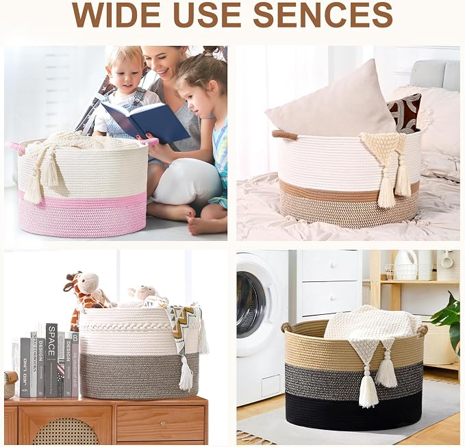 67L Large Blanket Basket, Cotton Rope Blanket Basket Living Room, Baby Laundry - Image 7
