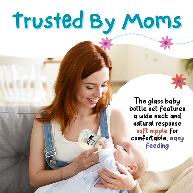 Glass Baby Bottles Anti Colic Set 2 Pack 3oz and 6oz BPA Free Heat Resistant - Image 2