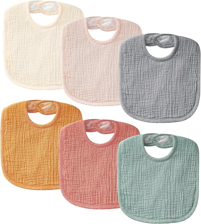 6-Pack Muslin Baby Bibs for Unisex Boys Girls, Cotton Baby Drool Bibs, Drooling by POIKSHARK