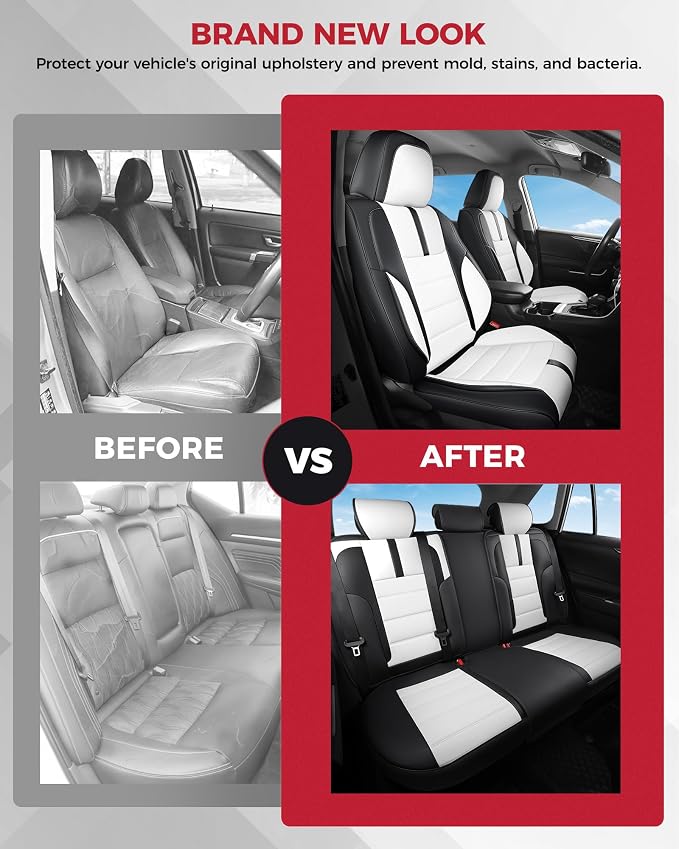 FREESOO Black White Car Seat Covers Full Set - Image 7