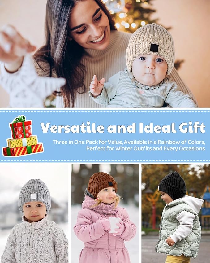 3 Pack Baby Beanie Hats with Earflaps, 2 Size Baby Winter Hat - Image 8