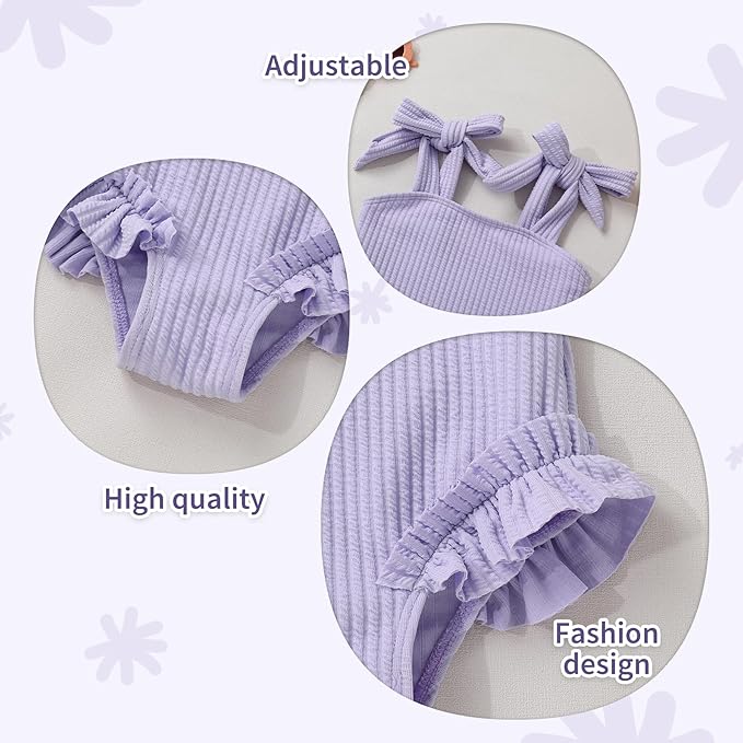 Happy Town Toddler Swimsuit Girl Solid Color Stripe One-Piece Baby Bathing Suits - Image 4