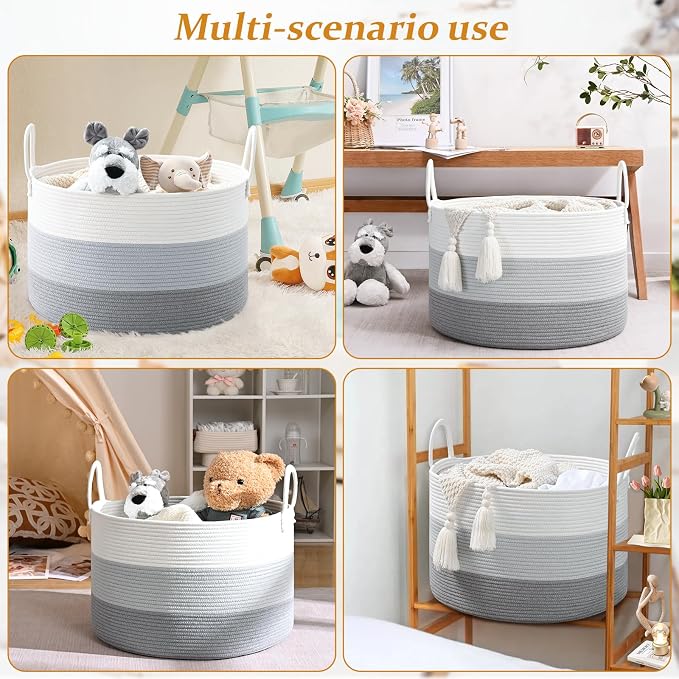 67L Storage Basket for Organizing, Cotton Rope Woven Blanket Basket, Toy - Image 6
