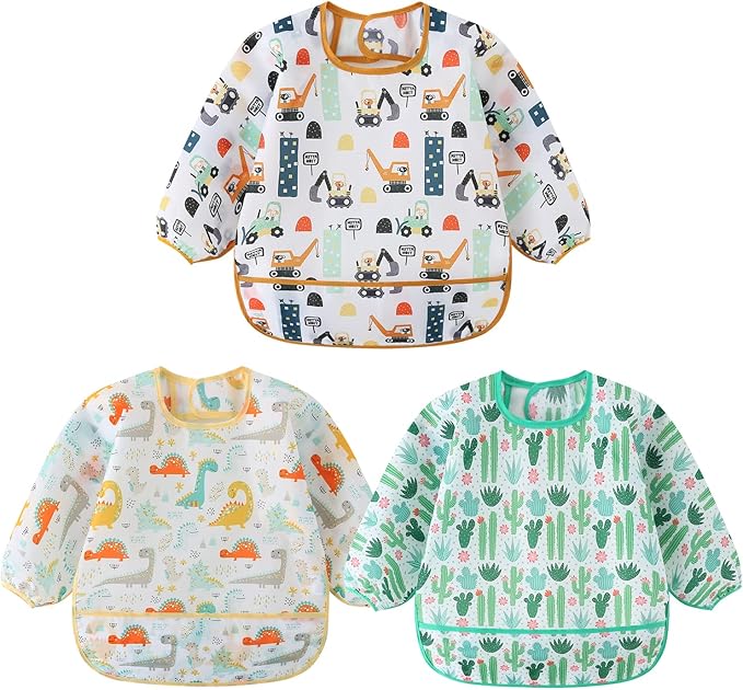 3 Pcs Waterproof Long Sleeves Baby Bibs Weaning Smock Bib 3-24 Months by HaimoBurg