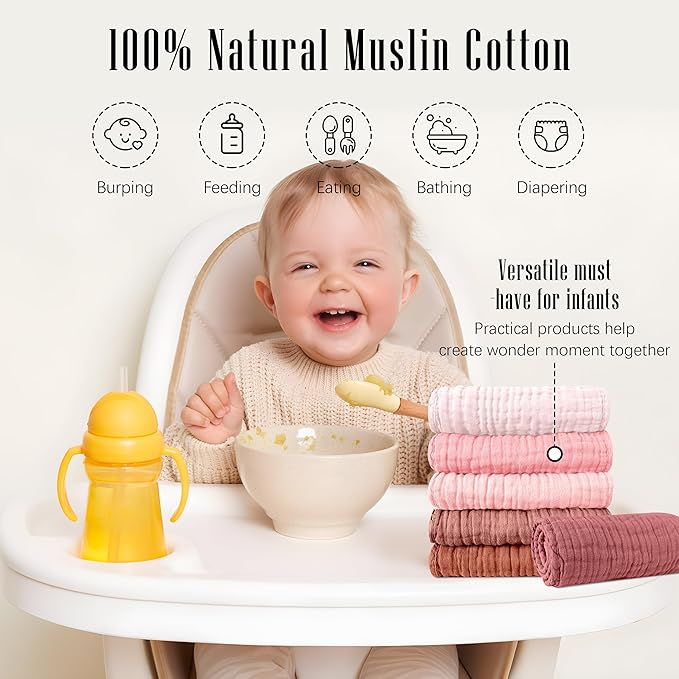 SWEET DOLPHIN 12 Pack Muslin Burp Cloths Large 100% Cotton Burping Clothes - Image 6