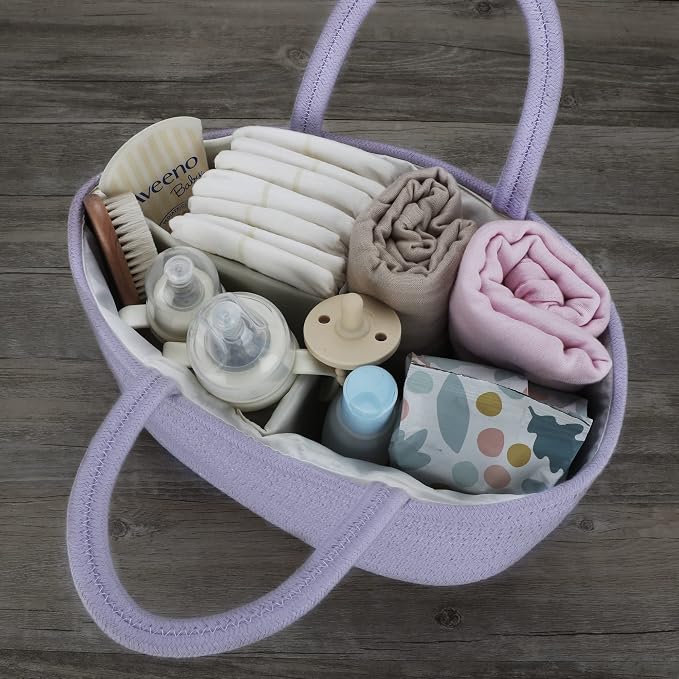 Baby Diaper Caddy Organizer Cotton Rope Nursery Storage Bin Basket Portable - Image 6