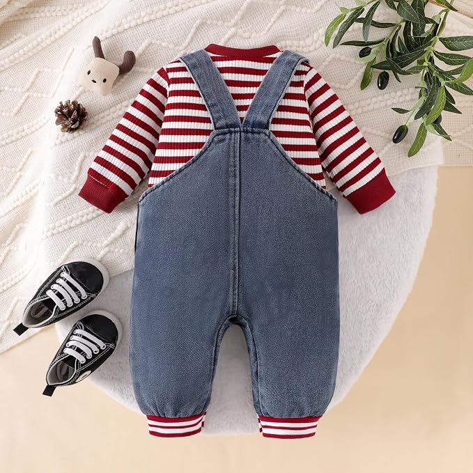 Baby Boy Clothes Fall Winter Outfits Long Sleeve Striped Romper Cute Cartoon - Image 3