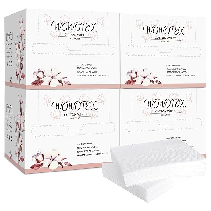 100% Cotton Disposable Face Towel 200 Count 10x12 Inch | Biodegradable Thick by WOWOTEX