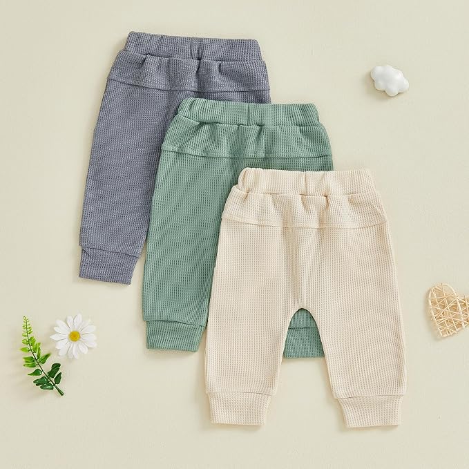 Sejardin Toddler Baby Boy Girl Pants 3 Pack Solid Color Elastic Waist Jogger - Image 5