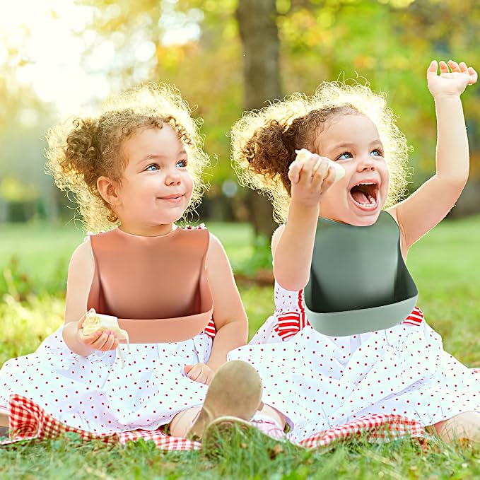 Silicone Bibs for Babies Toddler Set of 3, BPA Free, Soft Adjustable Waterproof - Image 5