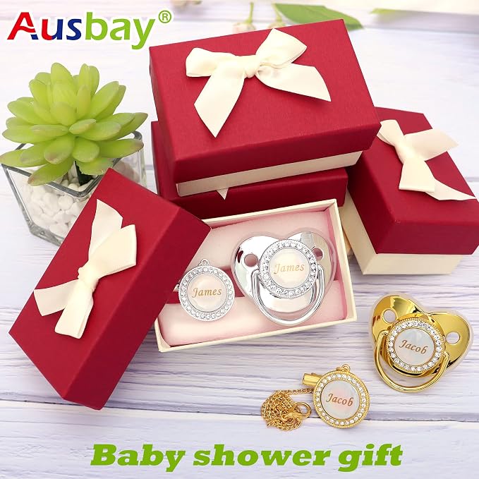 Personalized Pacifier Set with Name, BPA Free, Bling Gold Silver Pink Rose Gold - Image 5