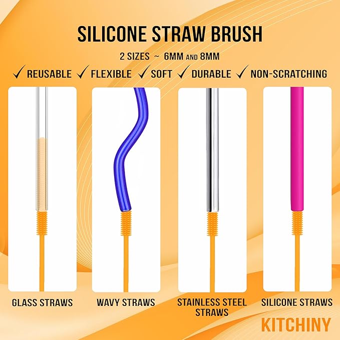12.5" Silicone Bottle Brush & Straw Cleaner Brush Set | Water Bottle Cleaner - Image 4