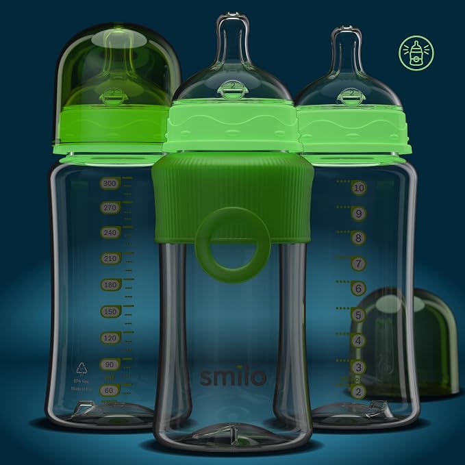 Smilo Baby Bottle Set with Stage 0 Slow Flow Anti Colic Nipple, 10 Oz / 300 ml - Image 2
