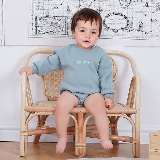 VISGOGO Newborn Infant Baby Boy Girls Oversized Romper Little Dude Sweater - Image 2