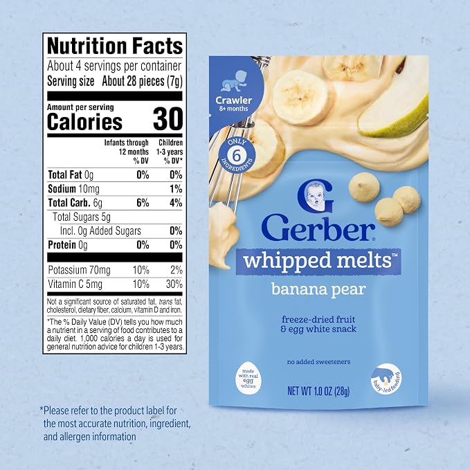 Gerber Stage 3 Baby Food Snacks, Banana Pear Whipped Melts, Baby Led Feeding - Image 2