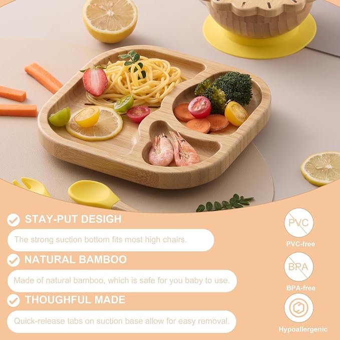 Suction Plates Bowls Set for Baby Toddler Non-Toxic Bamboo Feeding Set - Image 6