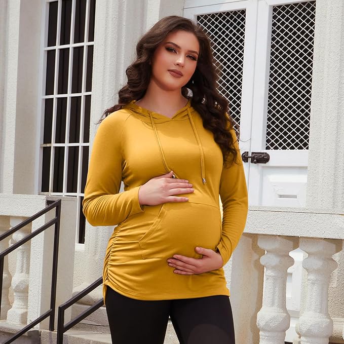GINKANA Maternity Hoodie Long Sleeves Shirts Casual Maternity Top Pregnancy - Image 3