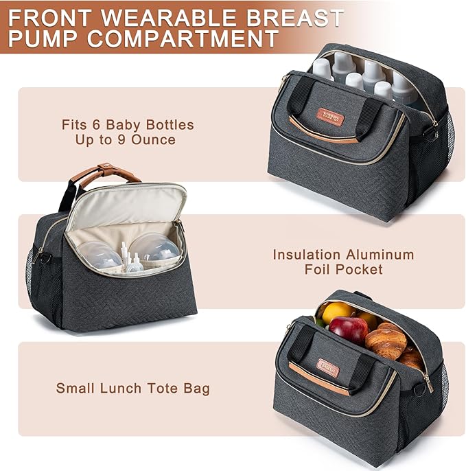 Breastmilk Cooler Bag with Ice Pack Fits 6 Baby Bottles up to 9 Ounce, Wearable - Image 3