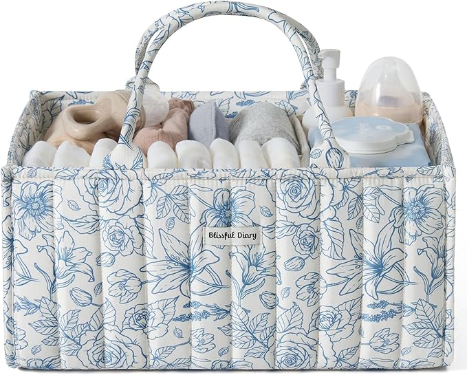 Blissful Diary Floral Diaper Caddy Organizer, Stylish Nursery Storage Basket by ForEveryBabysBetterLife