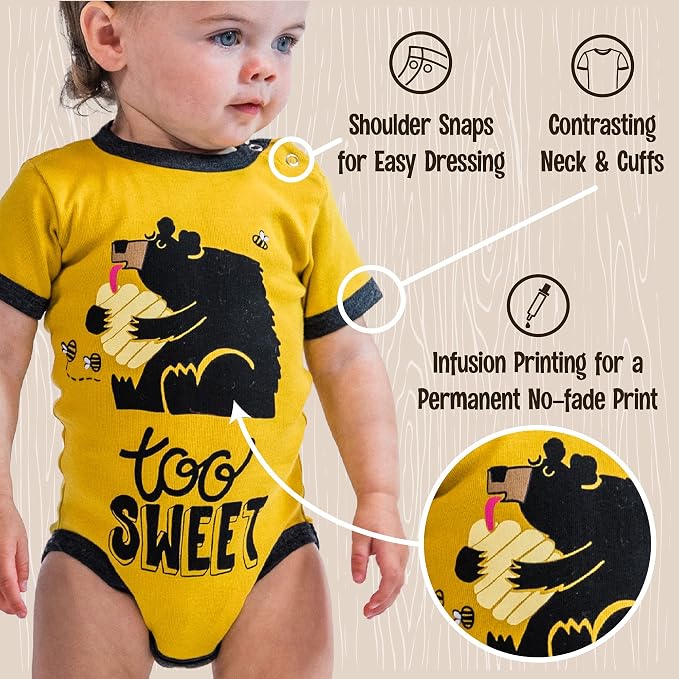 Lazy One Cute Unisex Baby Bodysuit, Cute Animal Designs, 6-18 Months - Image 4