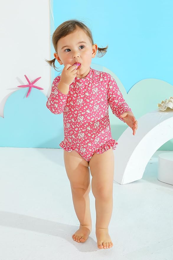 Infant Baby Girl Swimsuit One-Piece Long Sleeve Rash Guard - Image 3