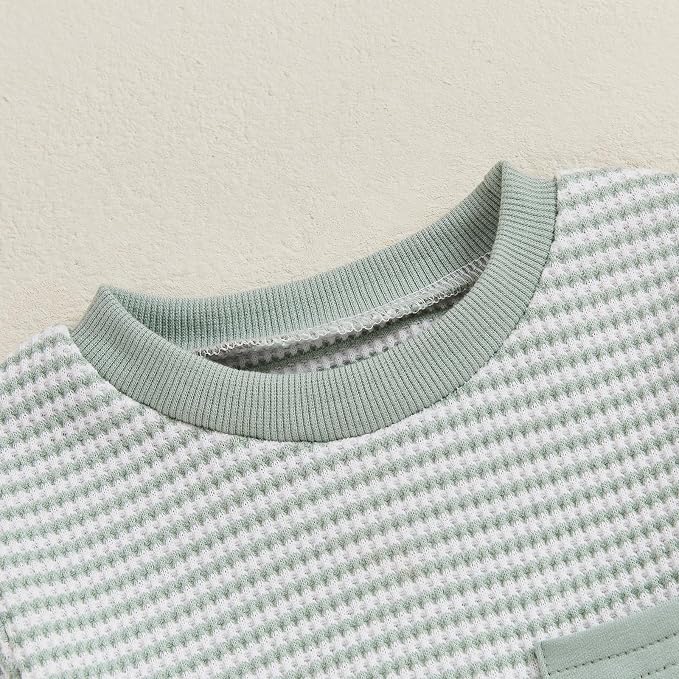 Toddler Baby Boy Fall Clothes Waffle Outfit Long Sleeve Color Blocking - Image 2